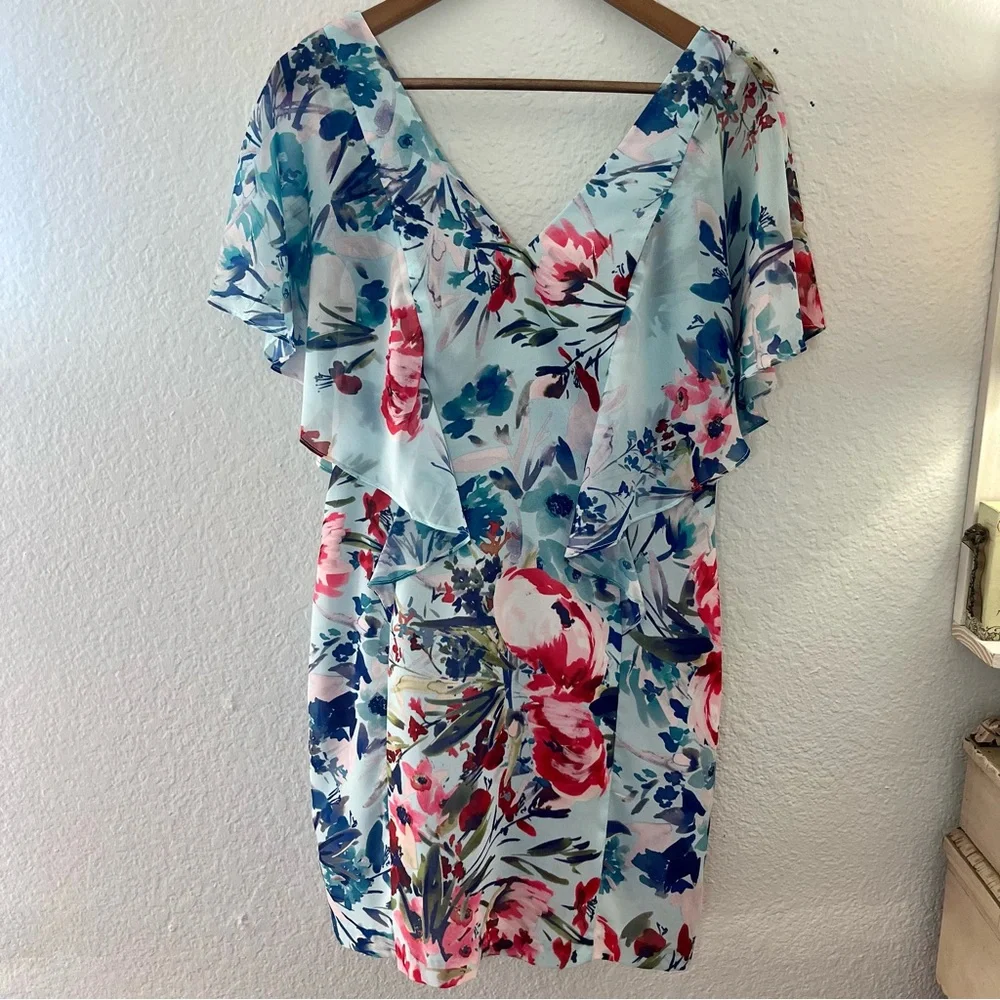Parker Black reba floral mini dress polyester Size 6 - Picture 2 of 14